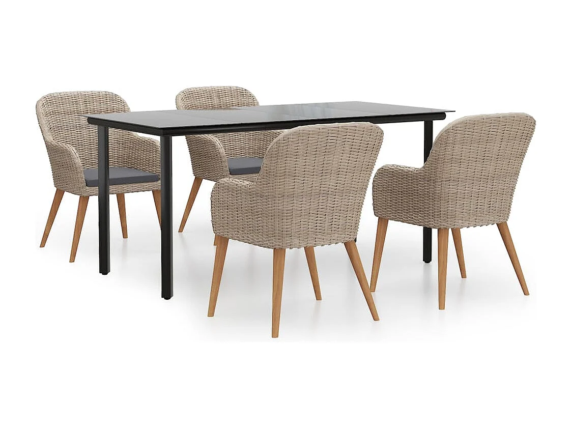 Juego de comedor de jardín 5 piezas con cojines marrón