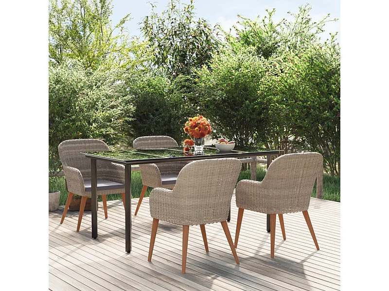 Juego de comedor de jardín 5 piezas con cojines marrón