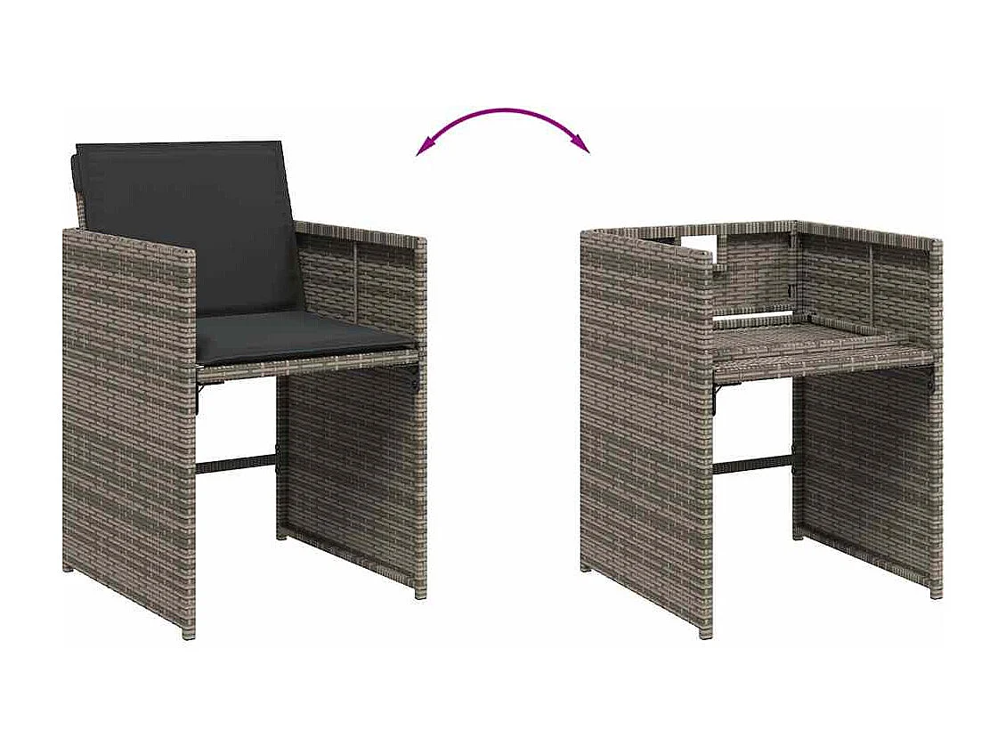 Set de comedor de jardín 11 piezas y cojines ratán sintético gris