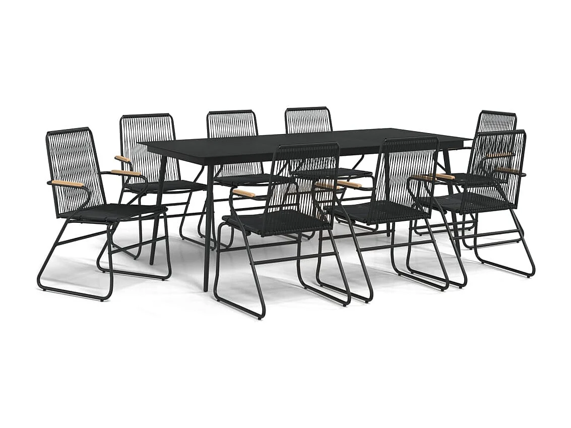 Ensemble à manger de jardin 9 pièces noir rotin PVC