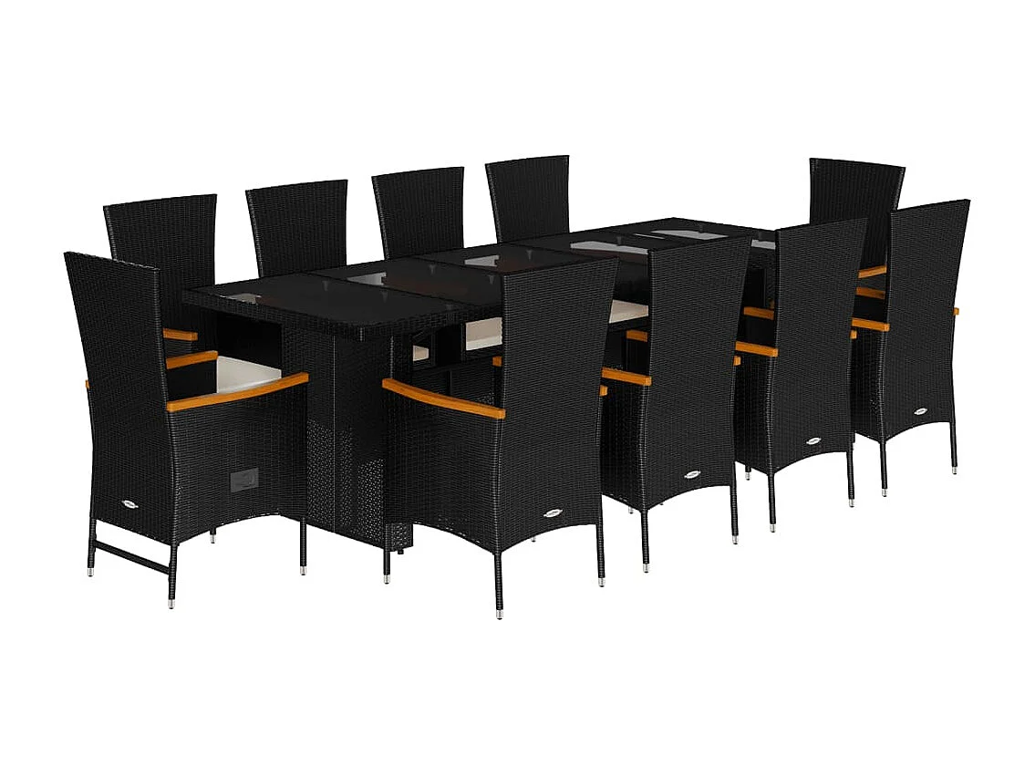 Set de comedor jardín 11 piezas con cojines ratán sintético negro