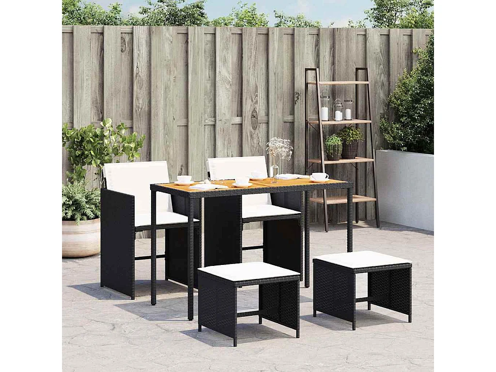 Set de muebles jardín 5 piezas con cojines ratán sintético negro