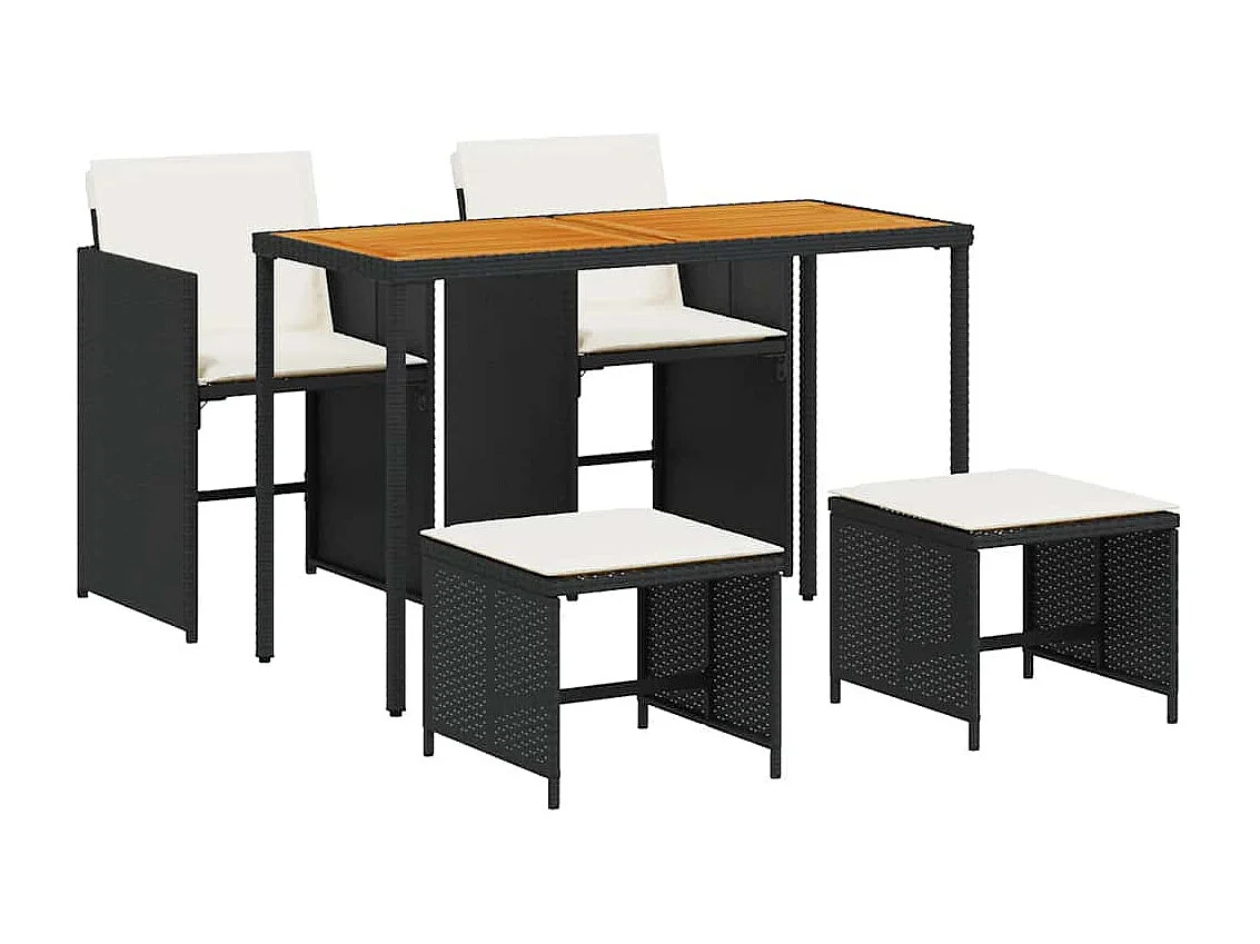 Set de muebles jardín 5 piezas con cojines ratán sintético negro