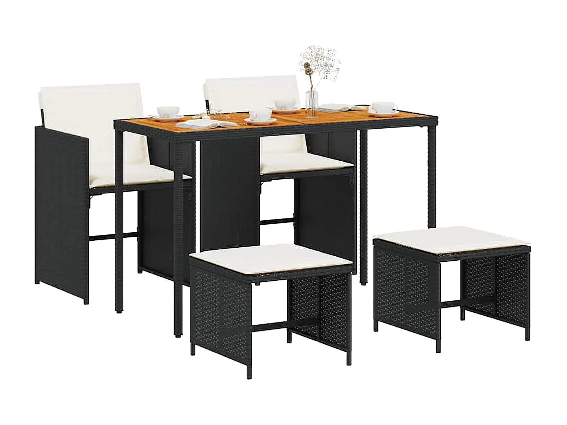 Set de muebles jardín 5 piezas con cojines ratán sintético negro