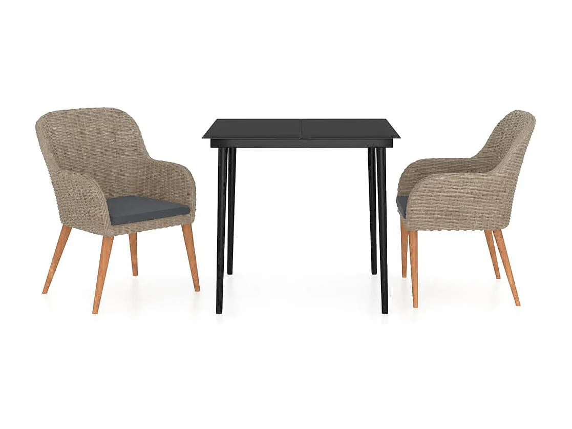 Ensemble à manger de jardin avec coussins 3 pièces marron