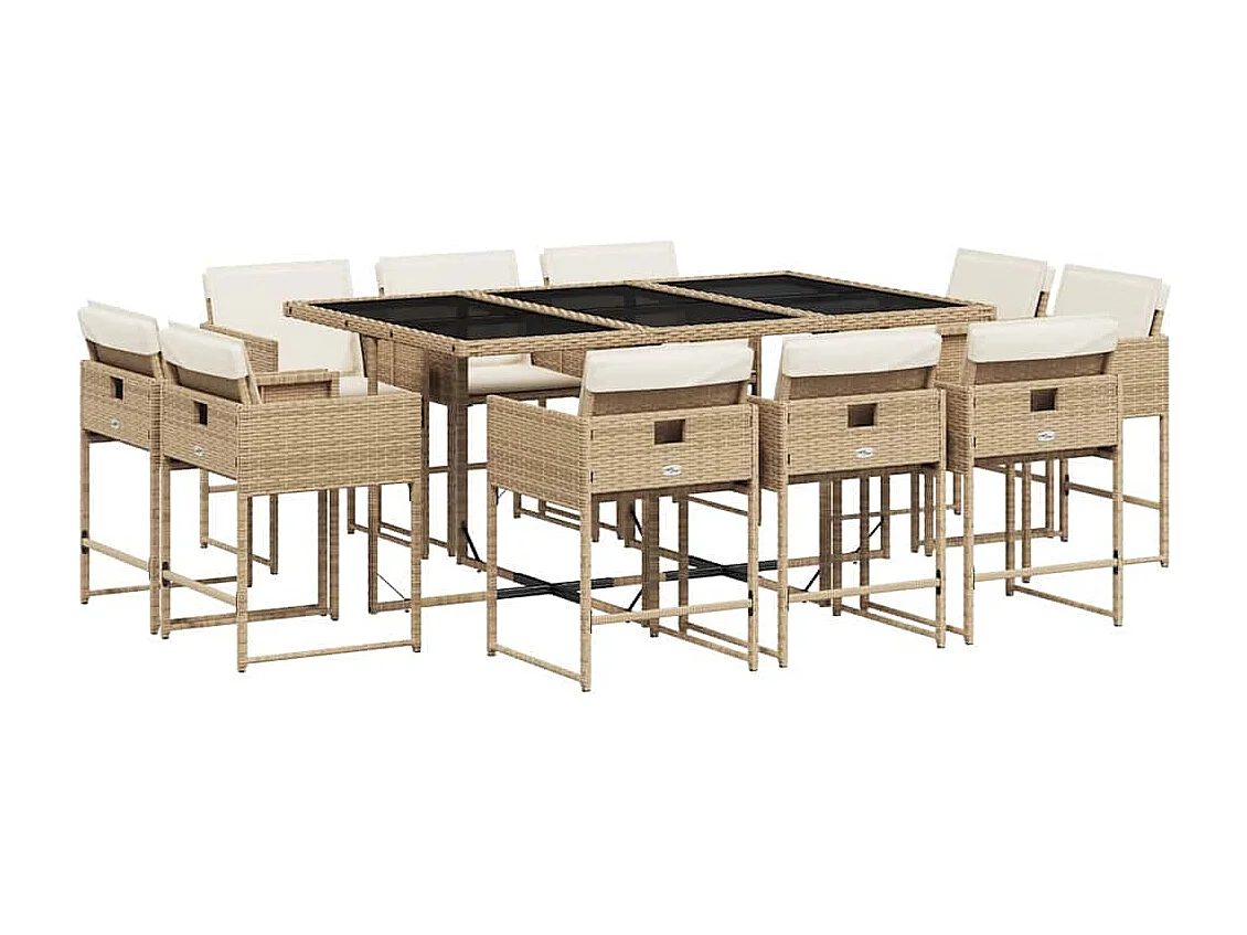 Set comedor de jardín 11 piezas con cojines ratán sintético beige
