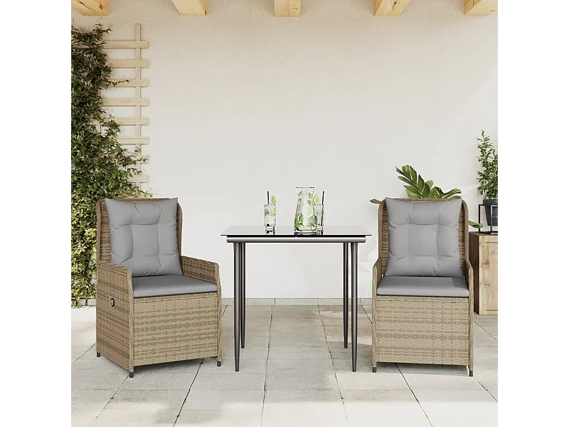 Set comedor de jardín 3 piezas con cojines ratán sintético beige