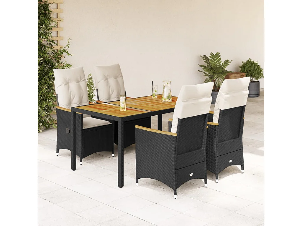 Set de muebles jardín 5 piezas con cojines ratán sintético negro