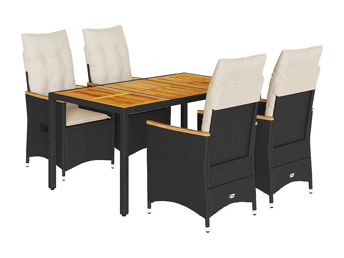 Set de muebles jardín 5 piezas con cojines ratán sintético negro