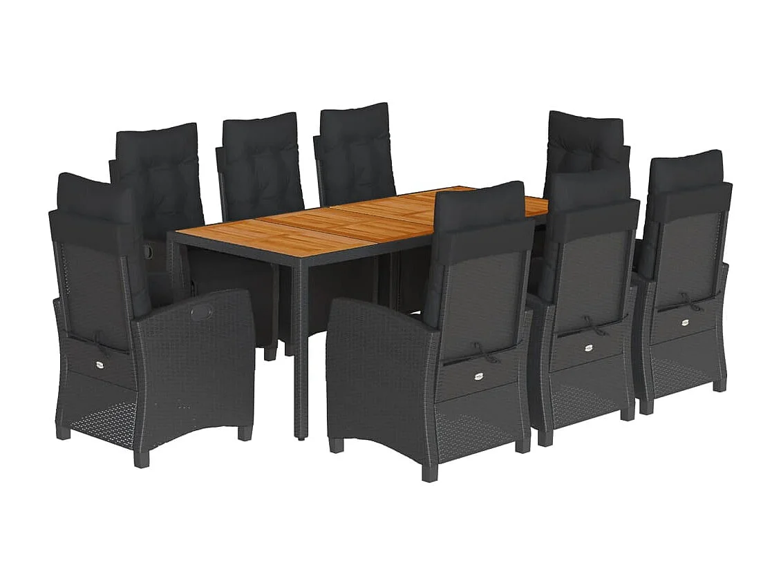 Ensemble à manger de jardin 9 pièces coussins noir résine tressée