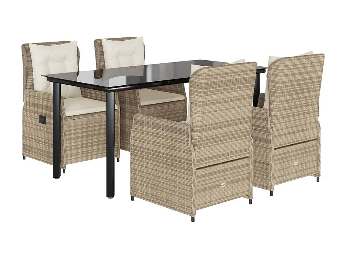 Set comedor de jardín 5 piezas con cojines ratán sintético beige