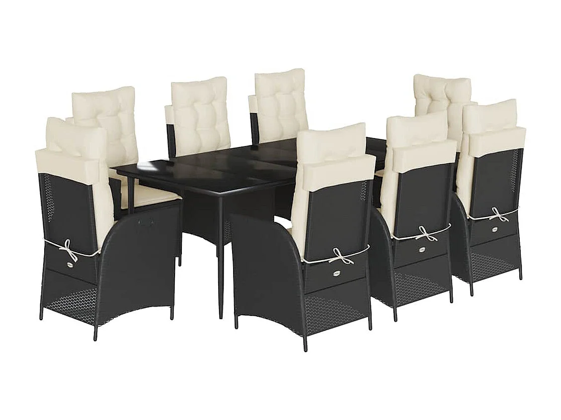 Ensemble à manger de jardin 9 pièces coussins noir résine tressée