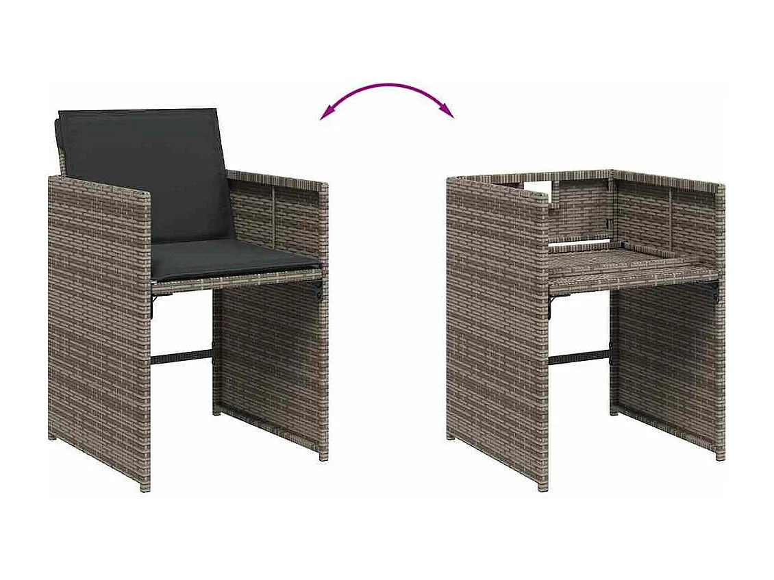 Set comedor de jardín con cojines 15 piezas ratán sintético gris