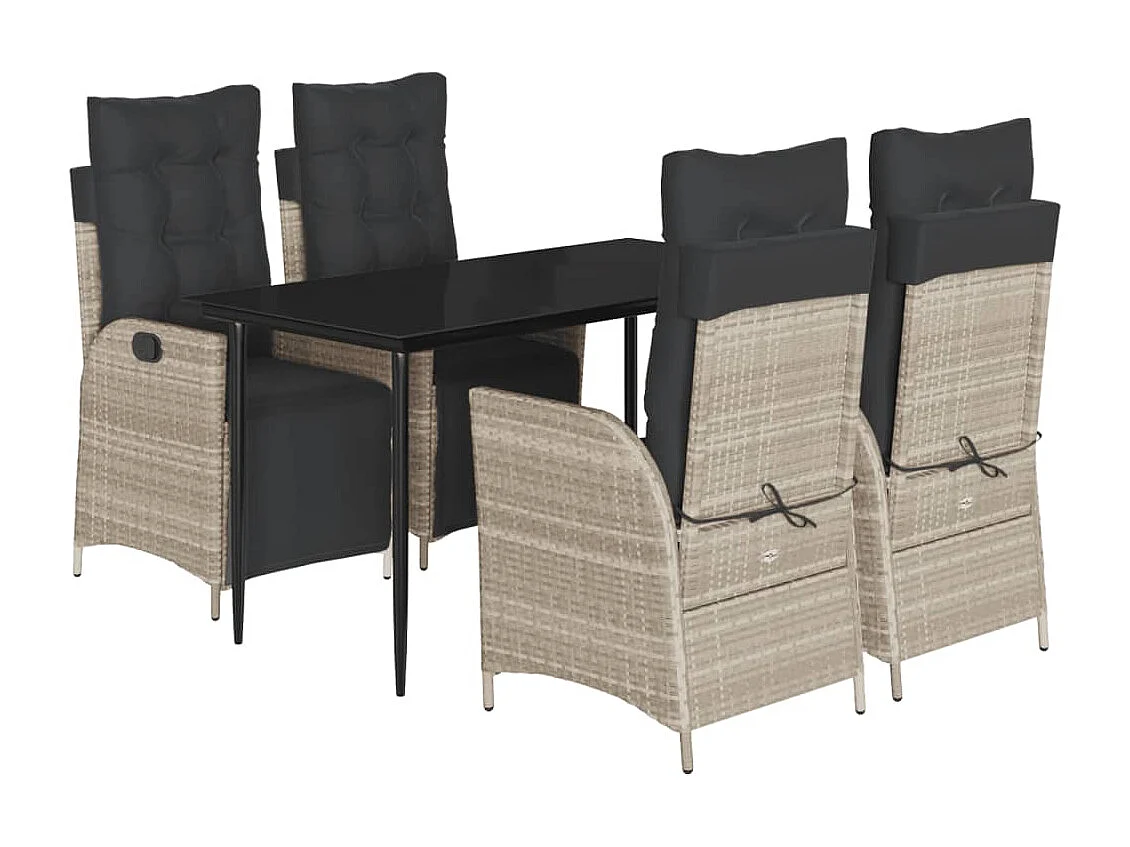 Set comedor de jardín 5 piezas cojines ratán sintético gris claro