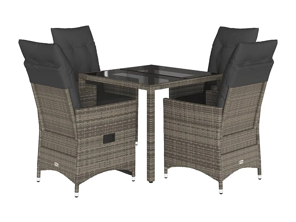 Set comedor de jardín 5 piezas con cojines ratán sintético gris