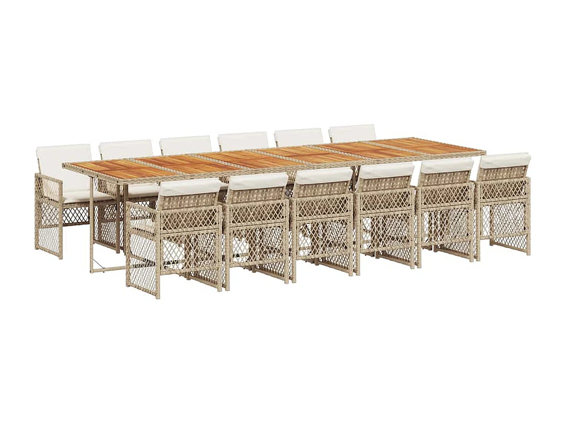 Set comedor de jardín con cojines 13 piezas ratán sintético beige