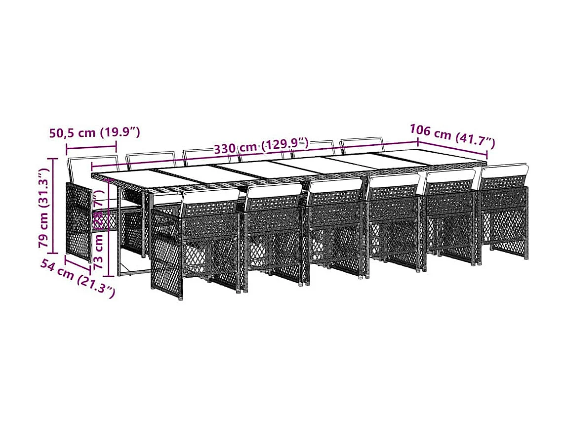 Set comedor de jardín con cojines 13 piezas ratán sintético beige