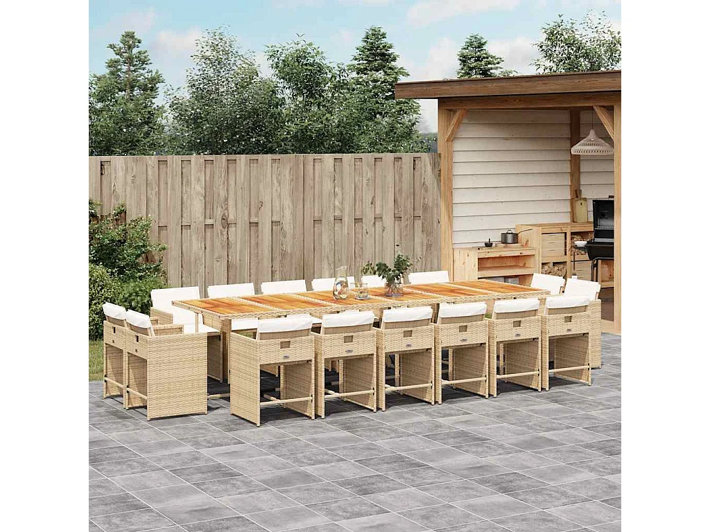 Set comedor de jardín 17 piezas con cojines ratán sintético beige