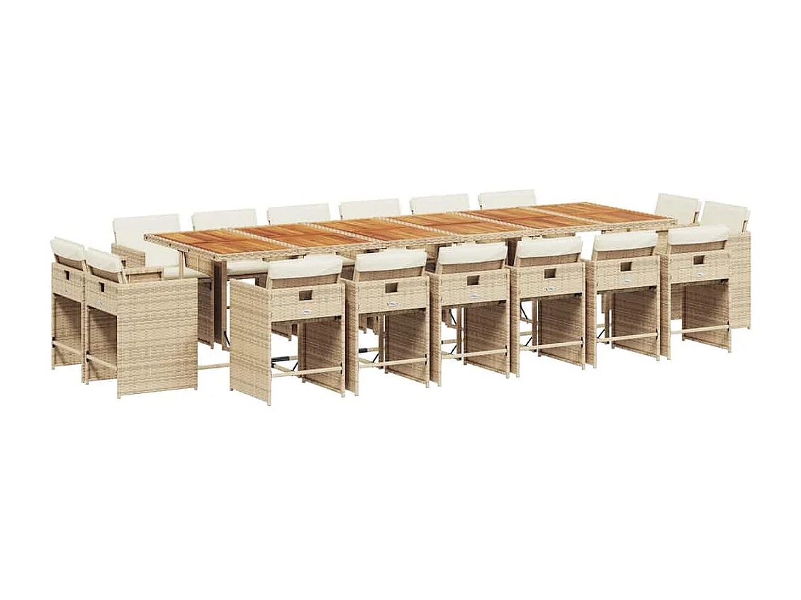 Set comedor de jardín 17 piezas con cojines ratán sintético beige