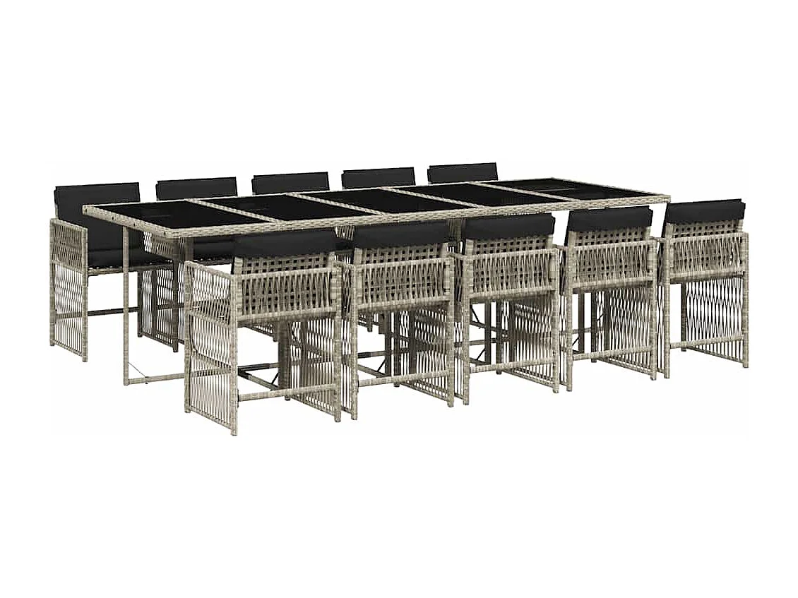 Set de comedor de jardín 11 piezas y cojines ratán sintético gris