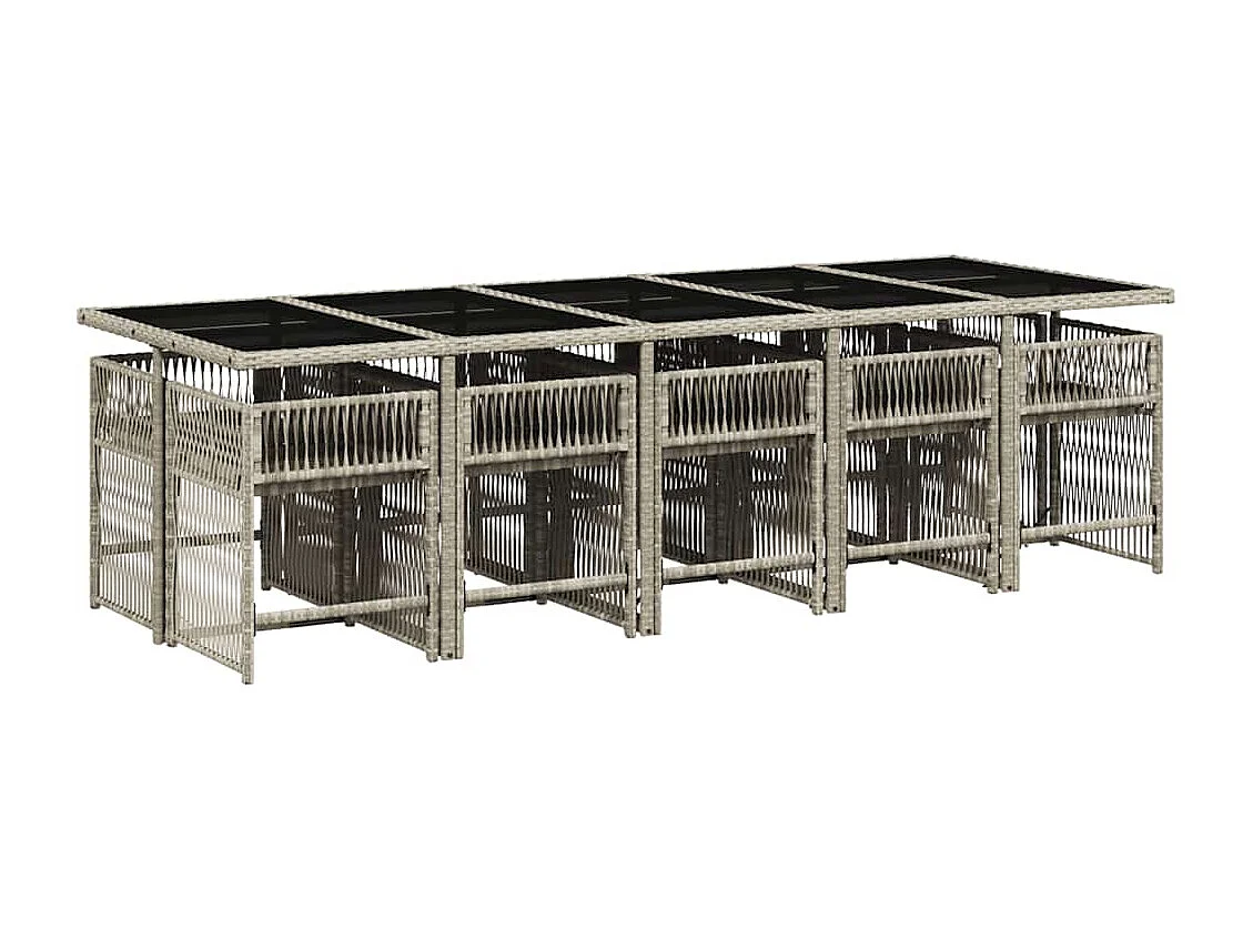 Set de comedor de jardín 11 piezas y cojines ratán sintético gris