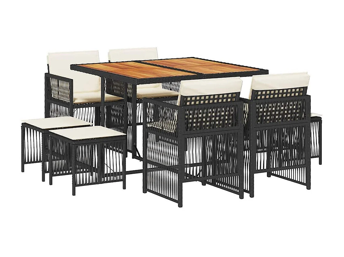 Ensemble à manger de jardin 9 pièces coussins noir résine tressée
