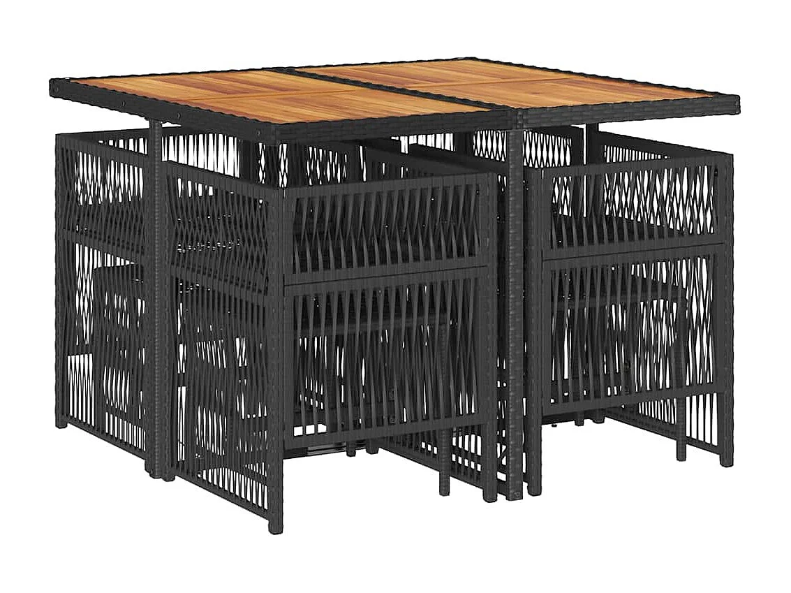 Ensemble à manger de jardin 9 pièces coussins noir résine tressée