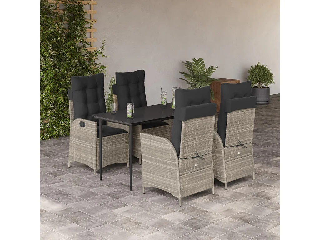 Set comedor de jardín 5 piezas cojines ratán sintético gris claro