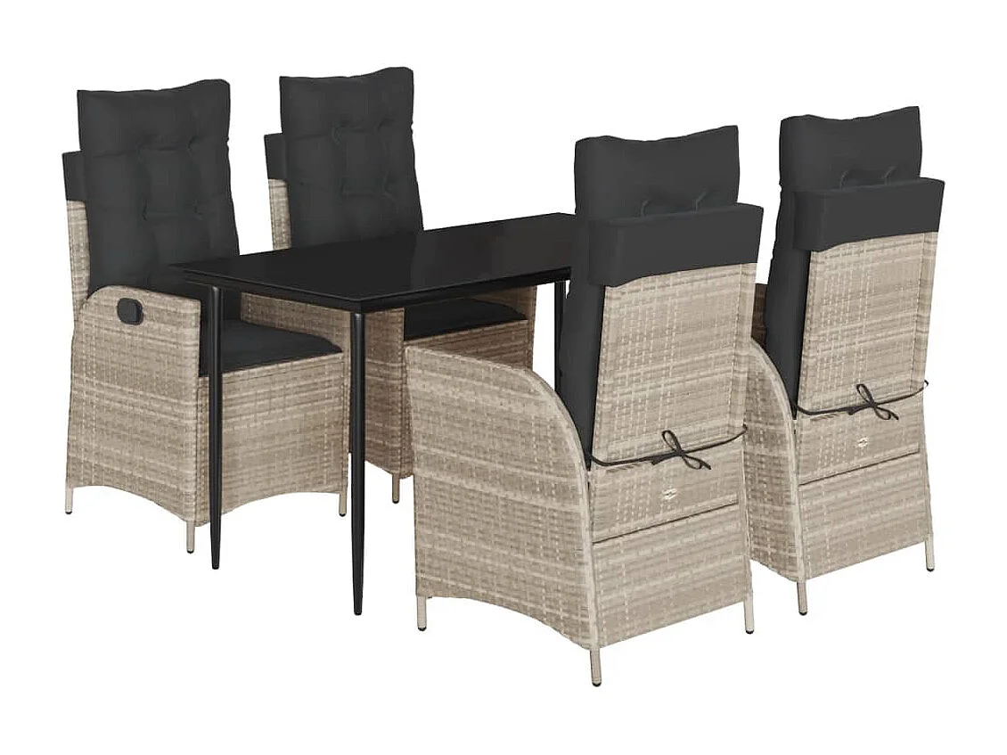 Set comedor de jardín 5 piezas cojines ratán sintético gris claro
