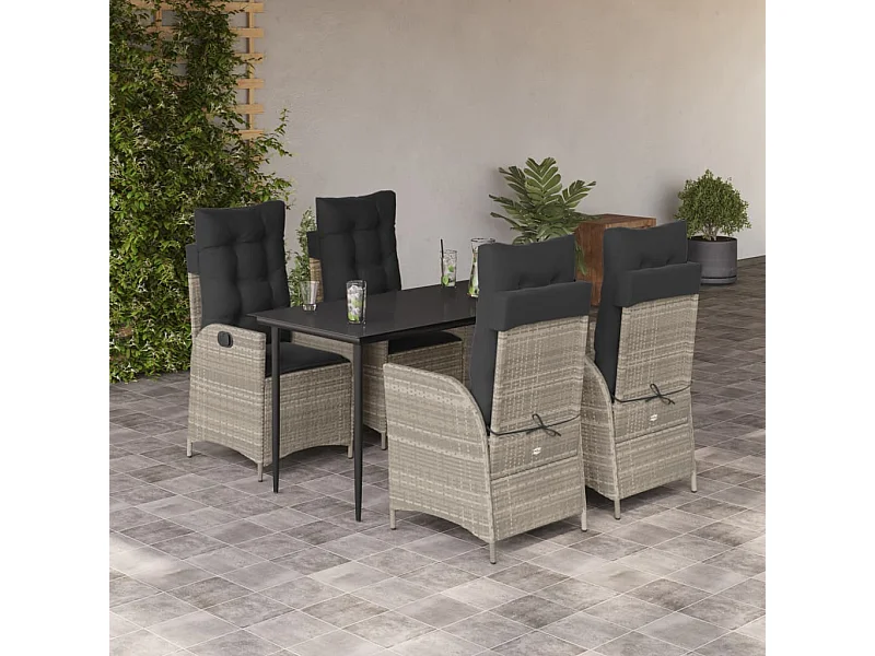 Set comedor de jardín 5 piezas cojines ratán sintético gris claro