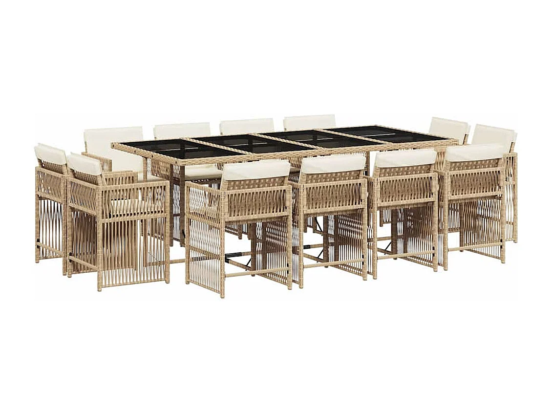 Ensemble à manger de jardin et coussins 13 pièces beige