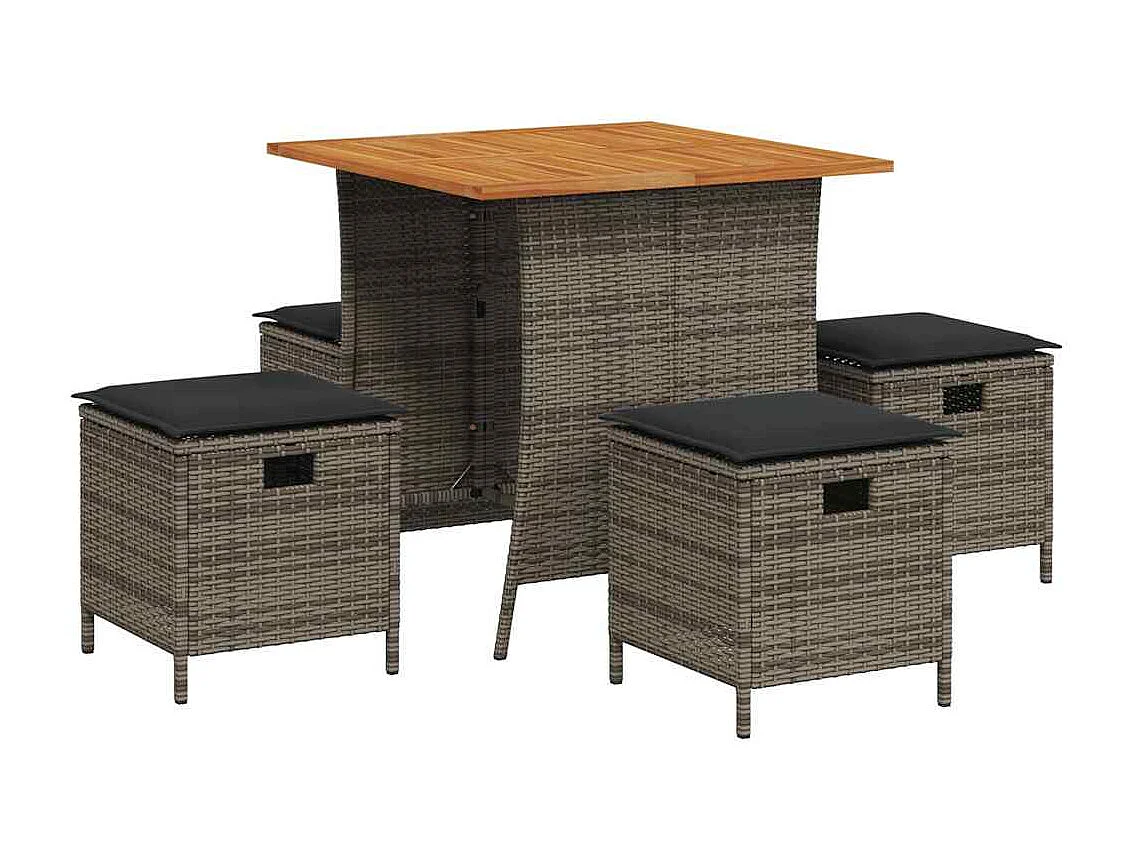 Set comedor de jardín 5 piezas con cojines ratán sintético gris