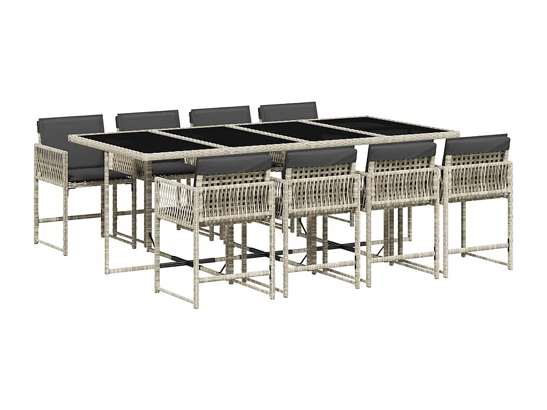 Set comedor de jardín 9 piezas cojines ratán sintético gris claro