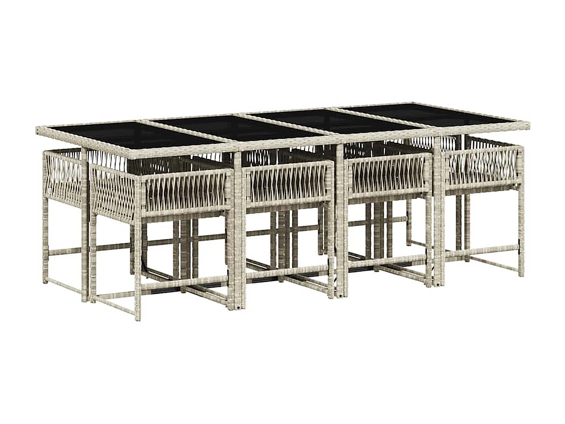 Set comedor de jardín 9 piezas cojines ratán sintético gris claro