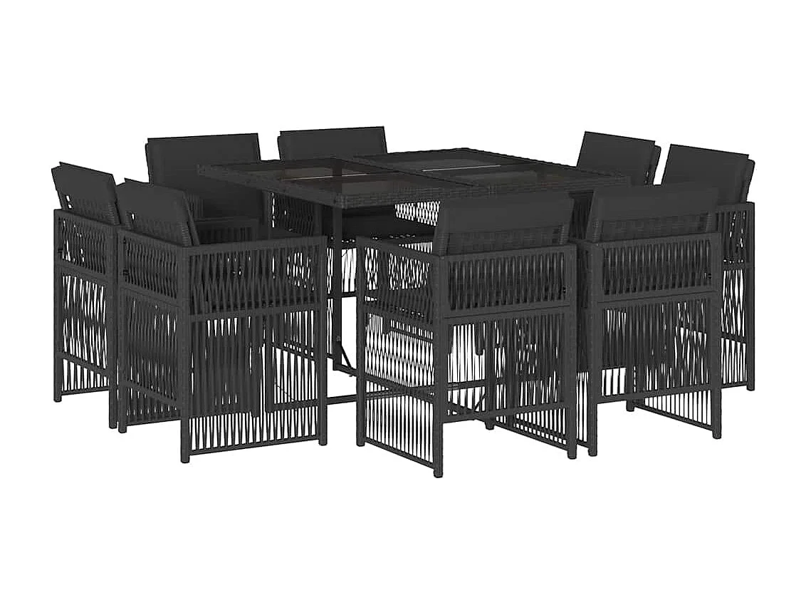 Ensemble à manger de jardin 9 pièces coussins noir résine tressée
