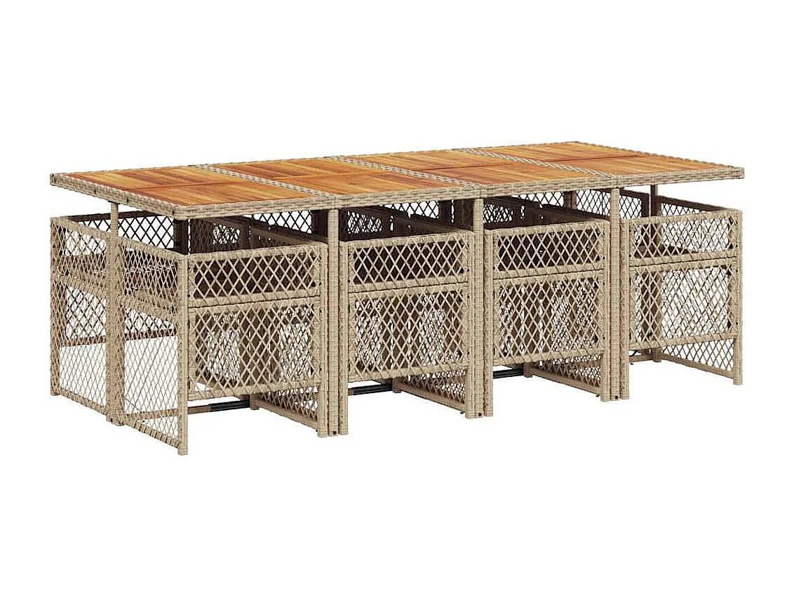 Ensemble à manger de jardin et coussins 9 pièces beige Poly rotin