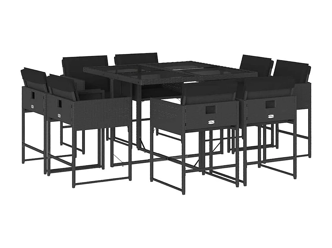 Ensemble à manger de jardin 9 pièces coussins noir résine tressée