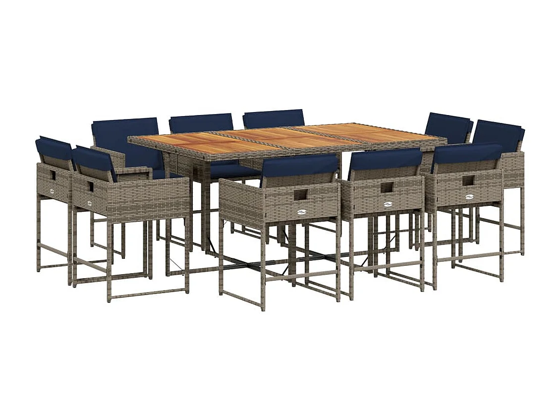 Ensemble à manger de jardin 11 pièces coussins gris résine tressée