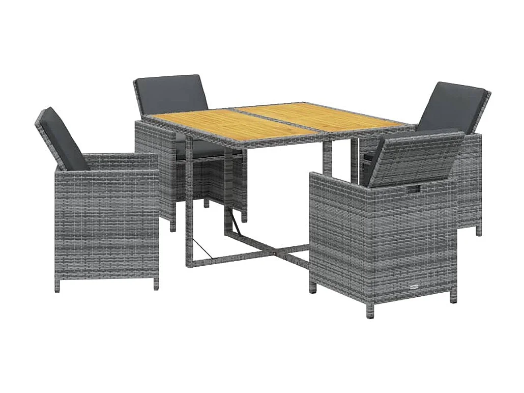Set comedor de jardín 5 piezas con cojines ratán sintético gris