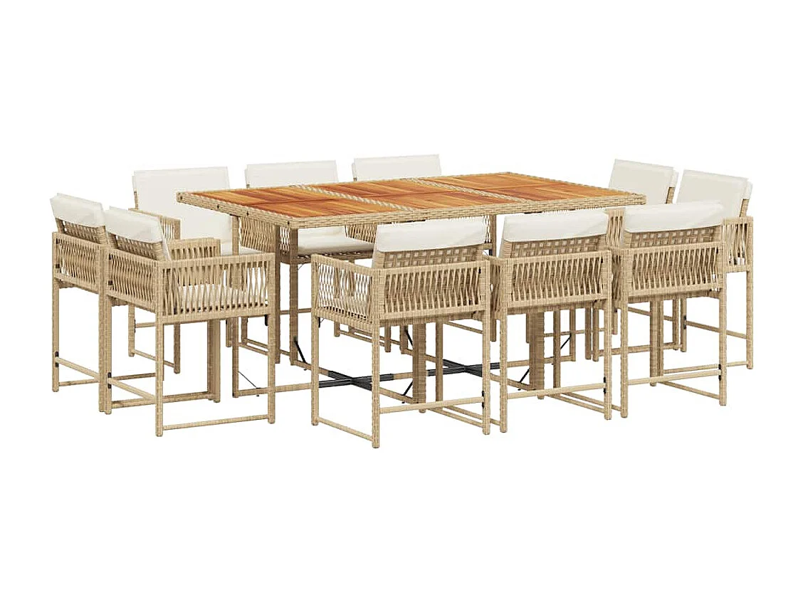 Set comedor de jardín 11 piezas con cojines ratán sintético beige
