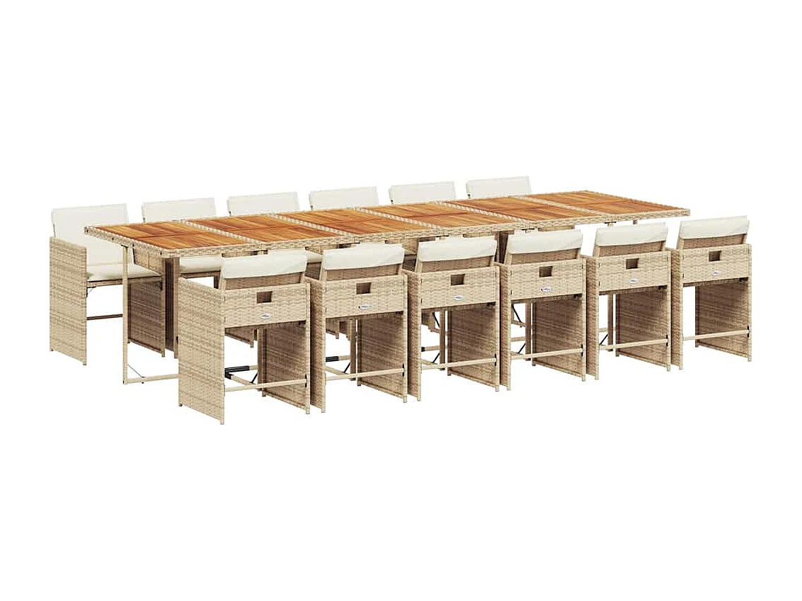 Set comedor de jardín con cojines 13 piezas ratán sintético beige