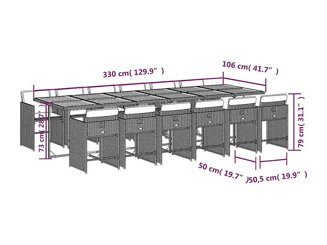 Set comedor de jardín con cojines 13 piezas ratán sintético beige