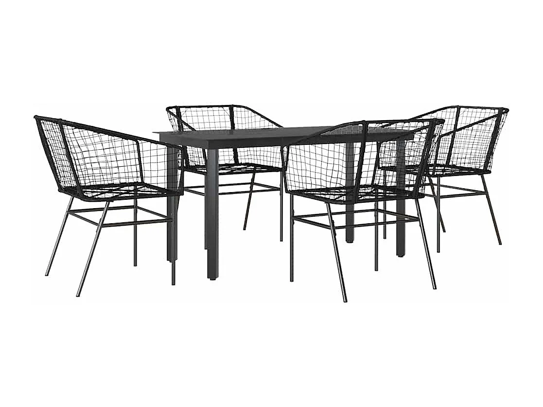 Ensemble à manger de jardin 5 pièces noir résine tressée verre