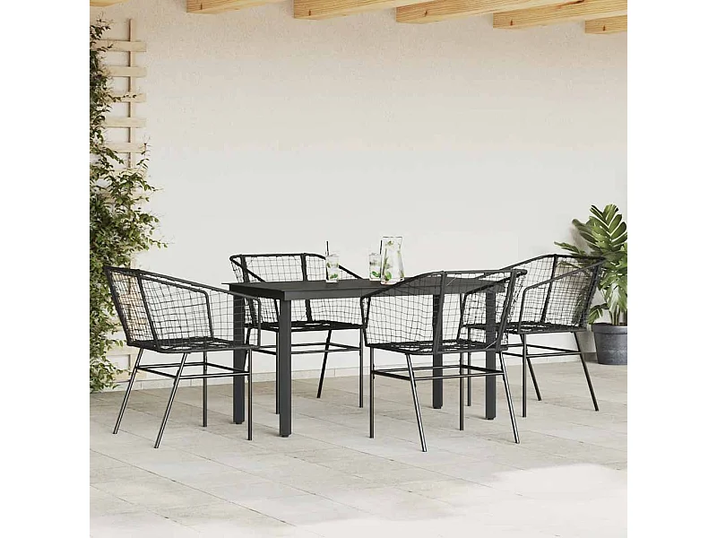 Ensemble à manger de jardin 5 pièces noir résine tressée verre