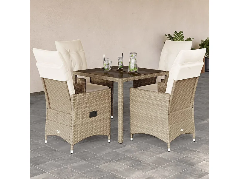 Ensemble à manger de jardin avec coussins 5 pièces Beige poly rotin