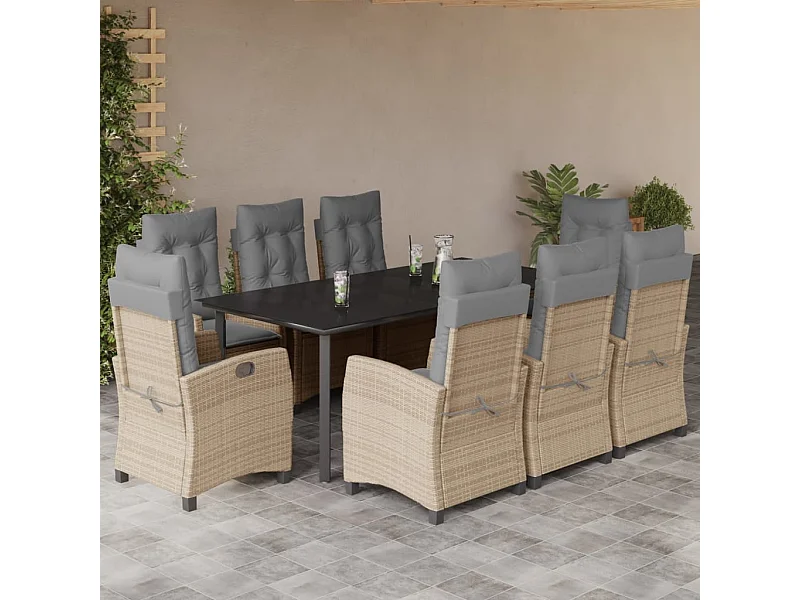 Ensemble à manger de jardin et coussins 9 pièces mélange beige