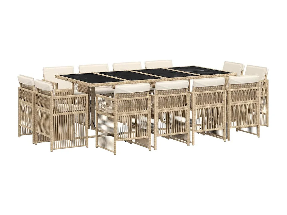 Set comedor de jardín con cojines 13 piezas ratán sintético beige