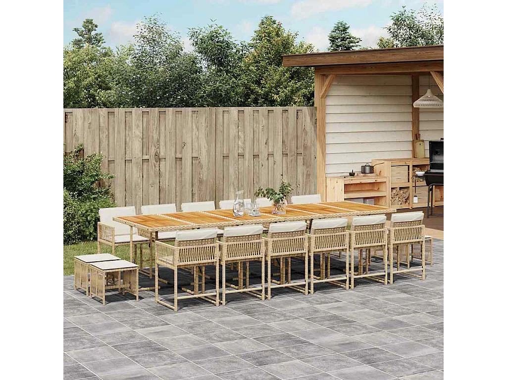 Set comedor de jardín 17 piezas con cojines ratán sintético beige