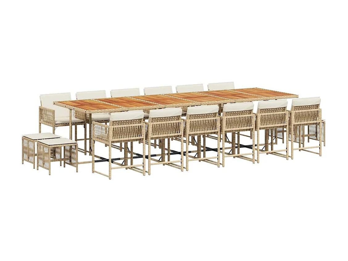 Set comedor de jardín 17 piezas con cojines ratán sintético beige