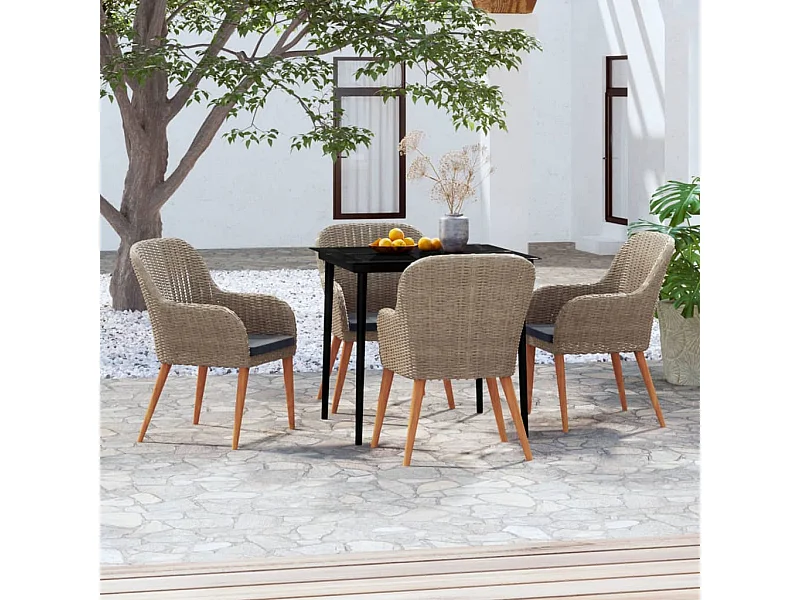 Juego de comedor de jardín 5 piezas con cojines marrón